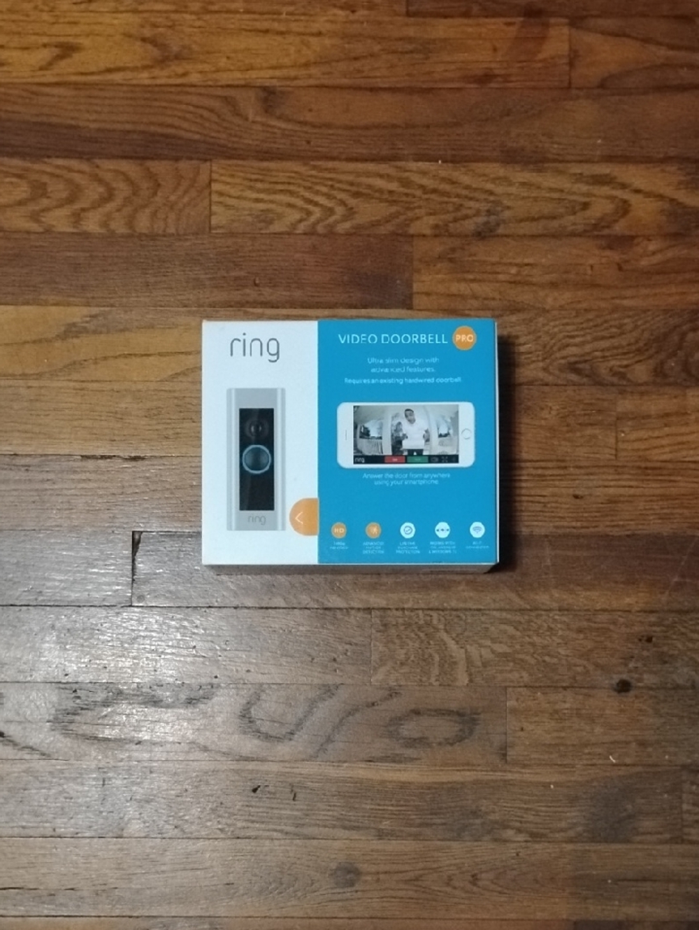 Ring Video Doorbell Pro in White and Teal Packaging
